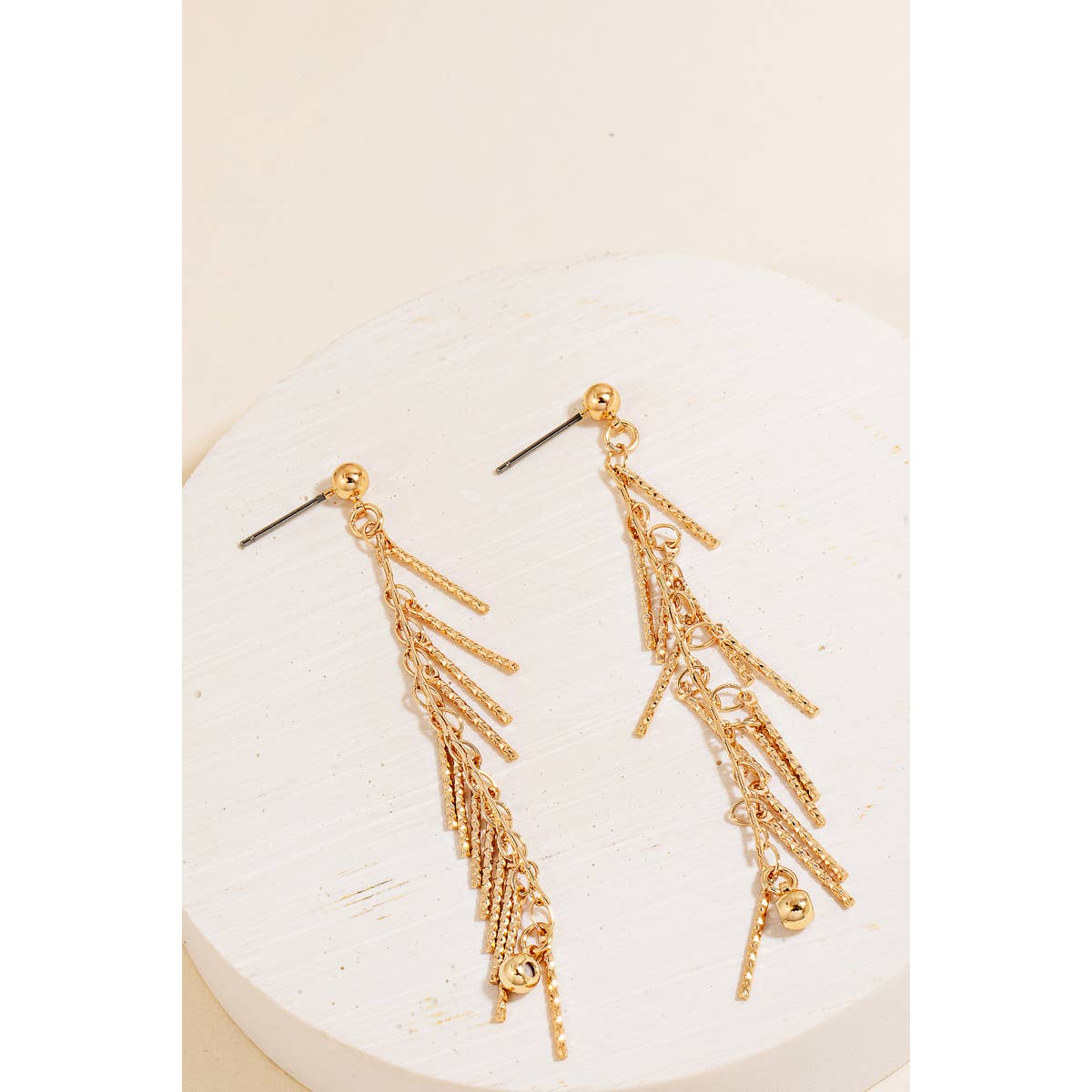 Textured Metallic Bar Charms Dangle Earrings
