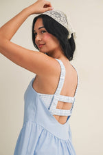 Gingham Print Double Layered Play Dress: Blue / L