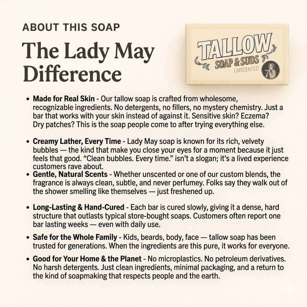 All-Natural Tallow Soap - Lavender Mint & Unscented Bar Soap with Grass-Fed Beef Tallow: Lavender Mint