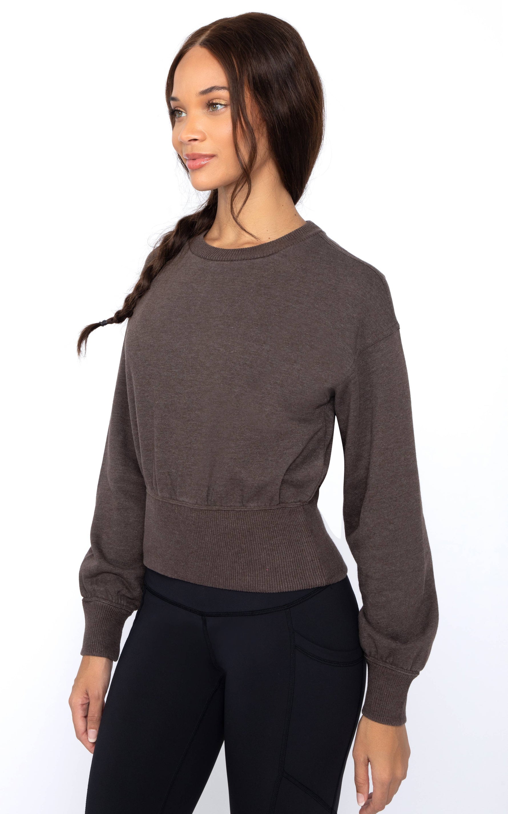 Women's Lux Fleece Stone Wash Long Sleeve Pullover: JAVA
