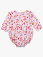 Baby Girls Spirit Squad Football Knit Long Sleeve Flutter Bubble Romper: Pink / 12-18m