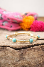 Jeweled Golden Bangle with semi precious stone dots: Turquoise
