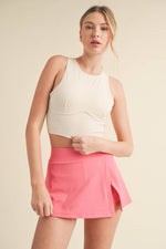 Corset Inspired Cropped Tank Top: Cream / S