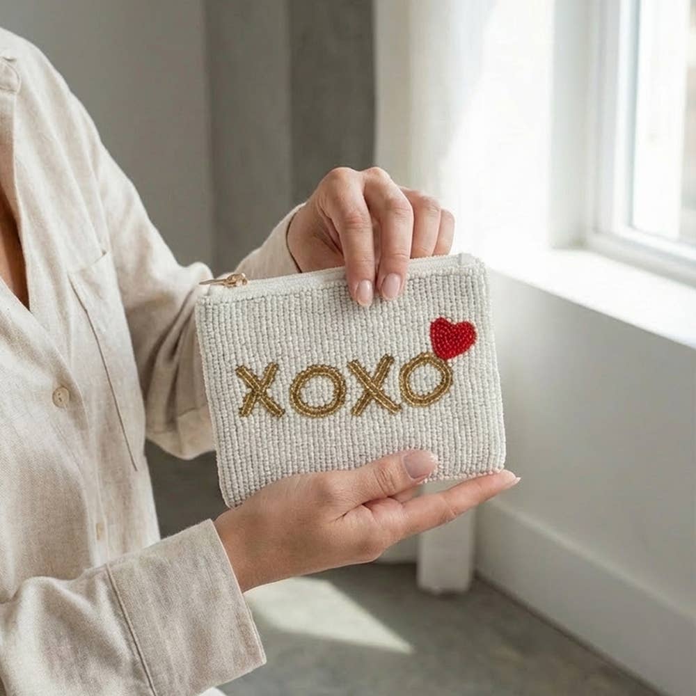 Xoxo Heart Beaded Coin Purse