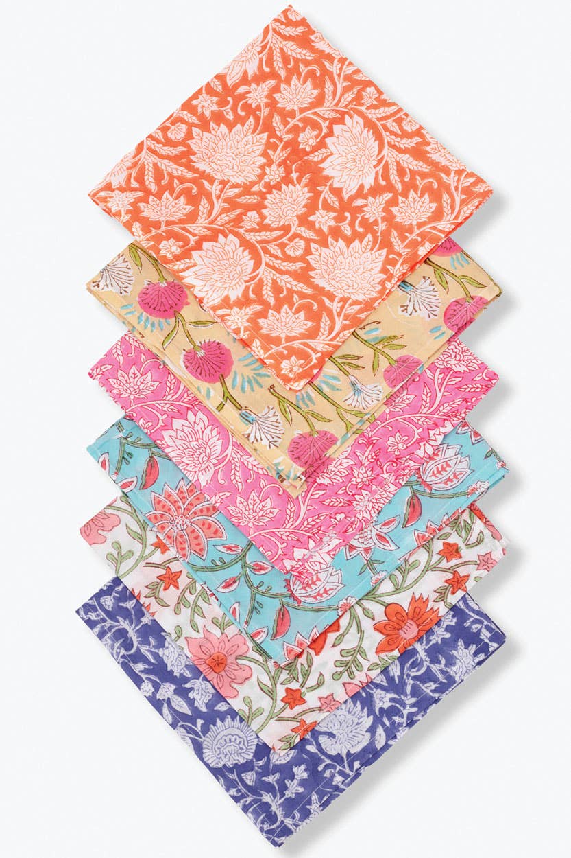 Floral Block Print Napkins, Set of 6