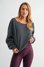 Raw Edge Waffle Knit Boatneck Pullover: MIDNIGHT NAVY
