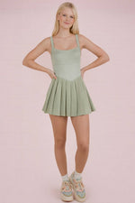 Pleated Skirt Activewear Dress W/ Under Shorts: SAGE