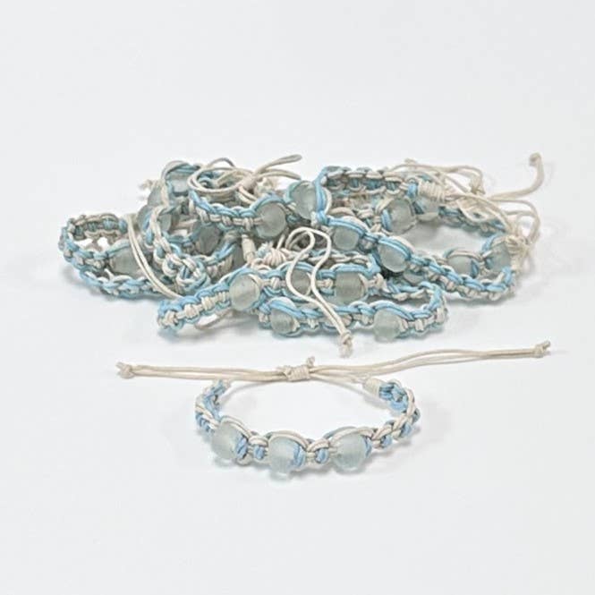Beach Glass Woven Pull Bracelet Turquoise
