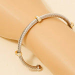 Two Tone Cz Station Rope Cuff Bracelet