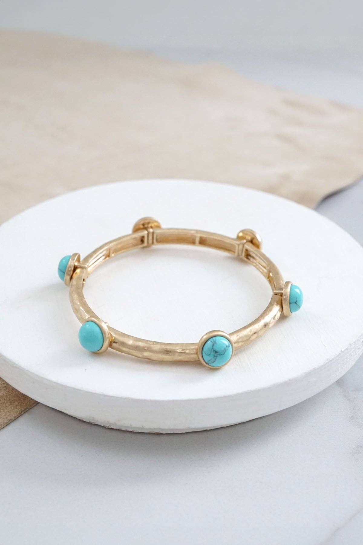 Jeweled Golden Bangle with semi precious stone dots: Turquoise