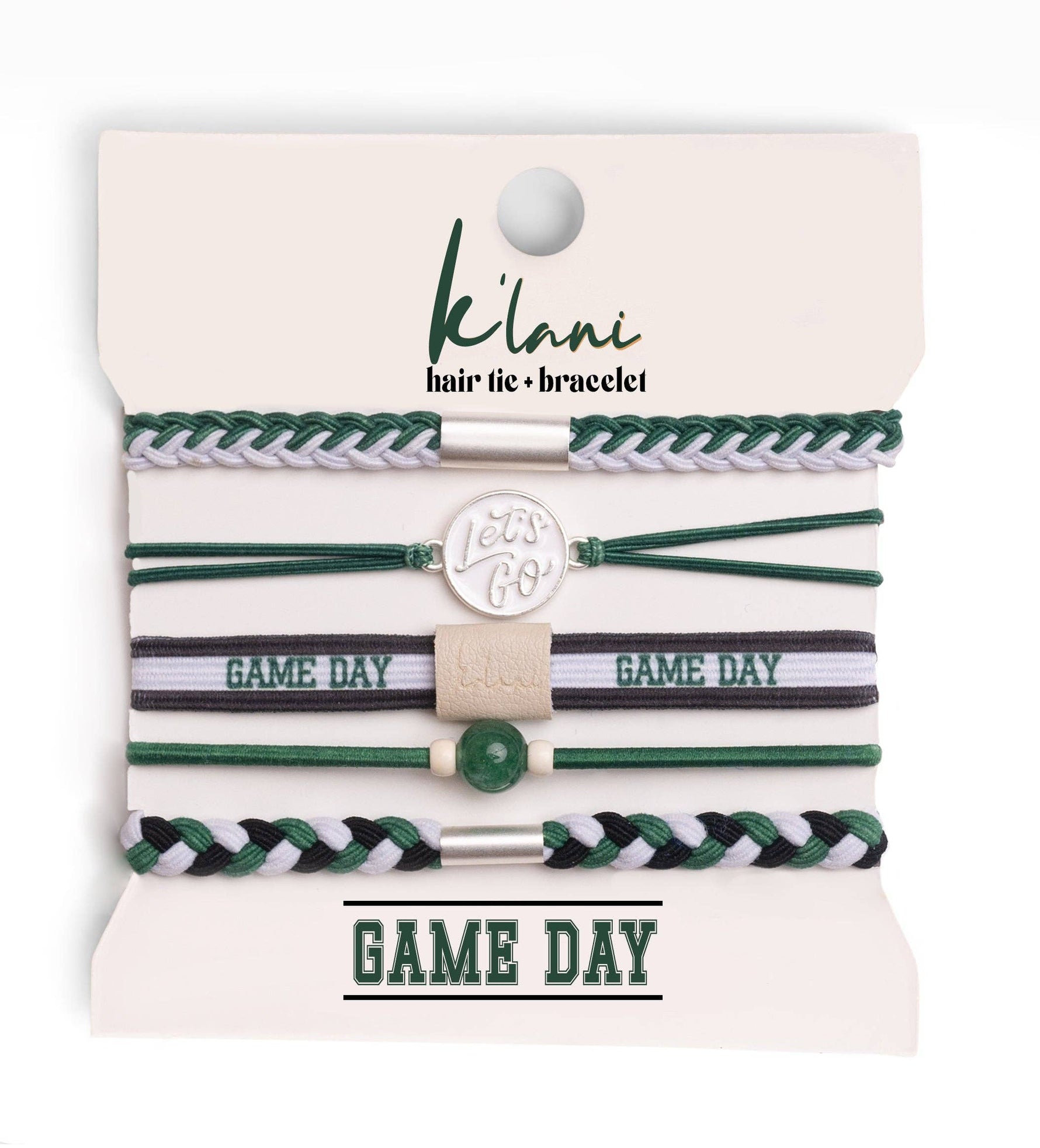 "Game Day" Green, White & Black Hair Tie Bracelets