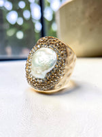 Irregular Fresh Water Pearl Rhinestone Pavė Cocktail Ring: Black