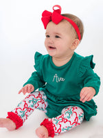 Baby Girls Emerald Green Knit Long Sleeve Flutter Bubble Romper: Green / 18-24m