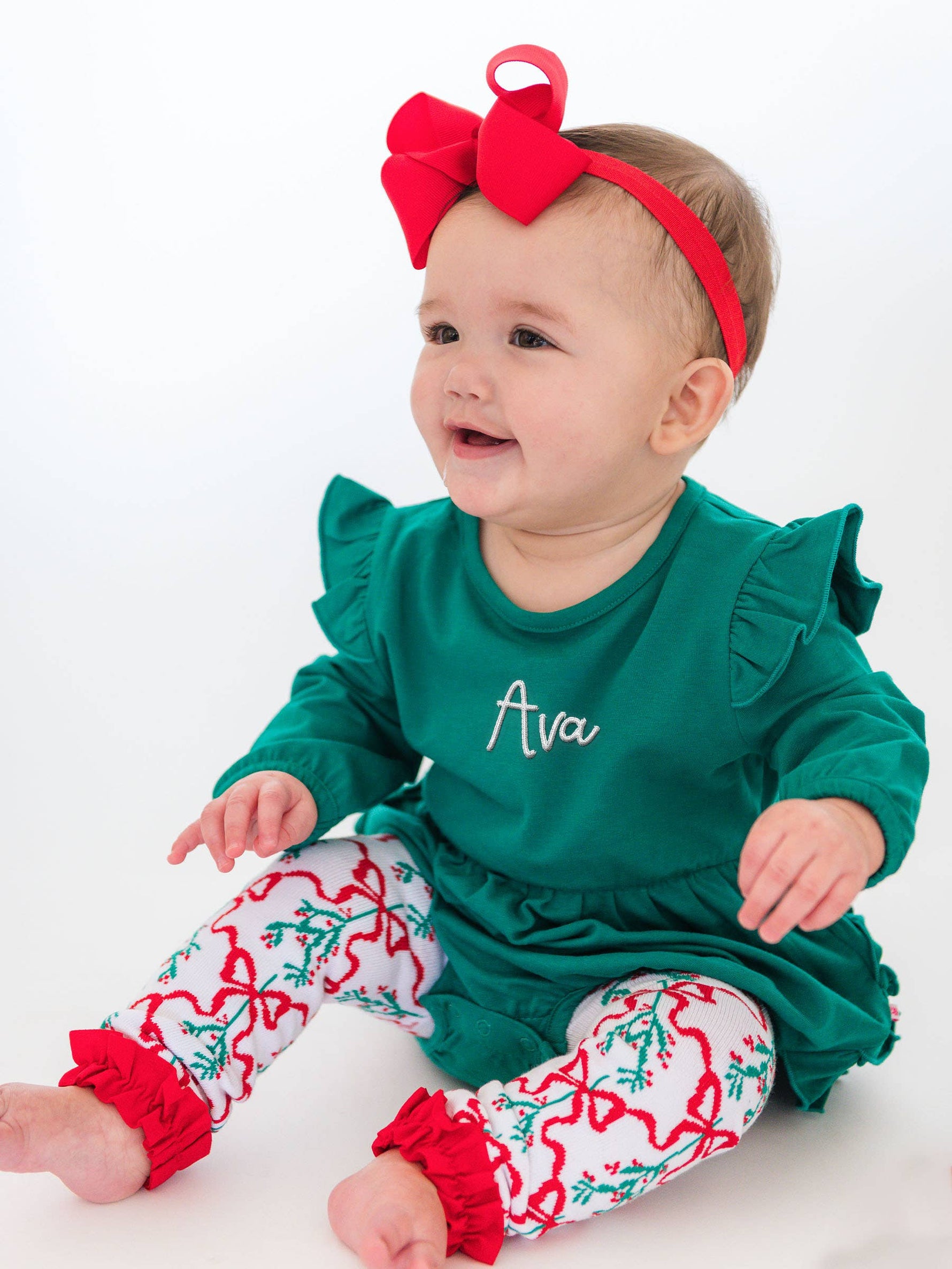 Baby Girls Emerald Green Knit Long Sleeve Flutter Bubble Romper: Green / 18-24m