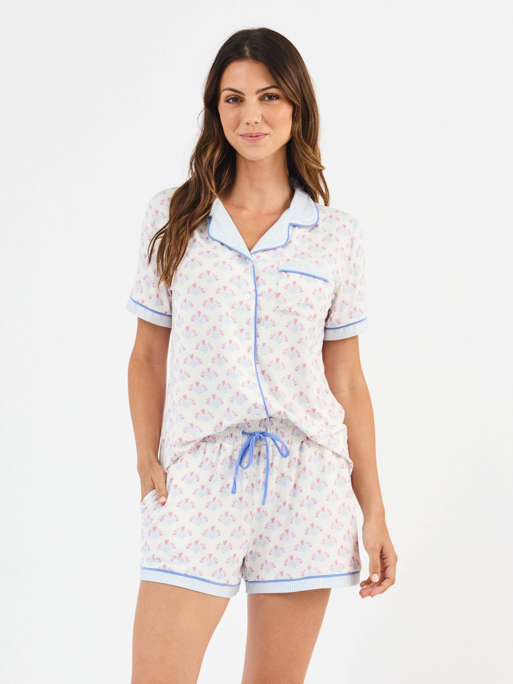 Women's Charlotte Pajama Shorts Set | Belle Blooms White: XS