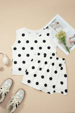 Plus Polka Dot Print Tank Split Mini Skort 2pcs Set: White / XL
