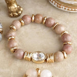 Earthy Gleam – Statement Beaded Bracelet with Oval Crystal: Natural