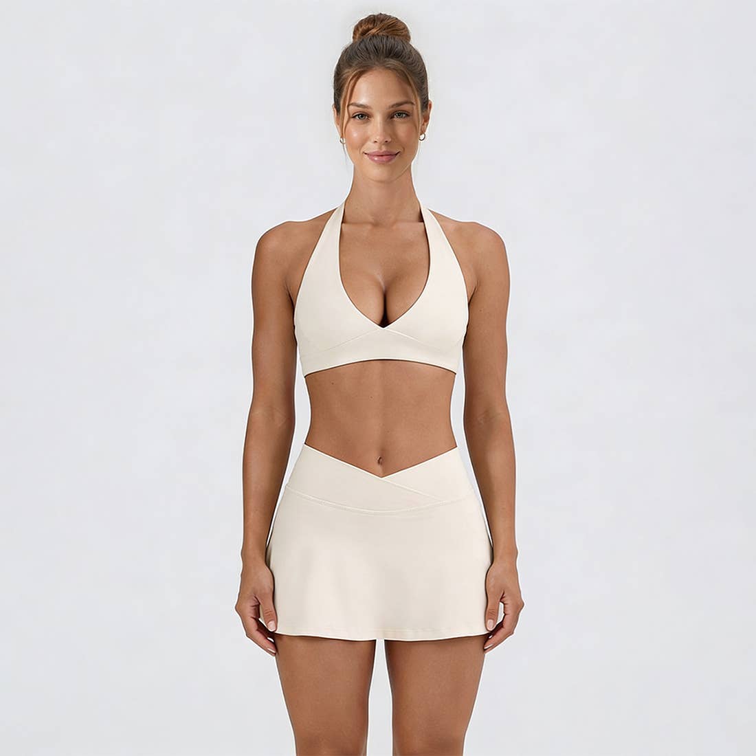 Women's Tennis Set:Halterneck Tank Top And Cross-Waist Skirt: Pink / M