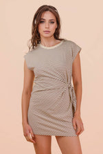 Stripe Knit Sleeveless Mini Dress W/ Tie Detail: CHOCO/CREAM