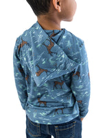 Boys Deer Antler Adventure Performance Hooded Shirt: Blue / 2T