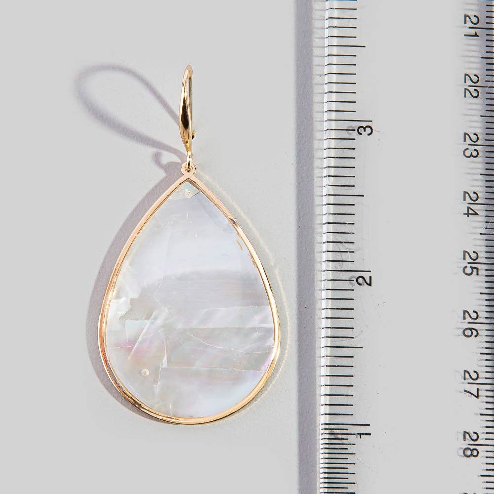 Gold Bezel Iridescent Shell Dangle Earrings