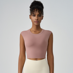 Women's Crew Neck Pleated-Back Open Sports Tank Top: Black / S