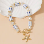 Pearl And Ceramic Beads Starfish Toggle Chain Bracelet