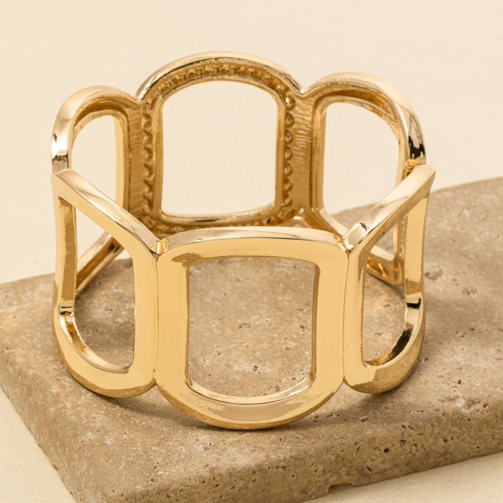 Gold Solid Oval Chain Hinge Bangle Bracelet
