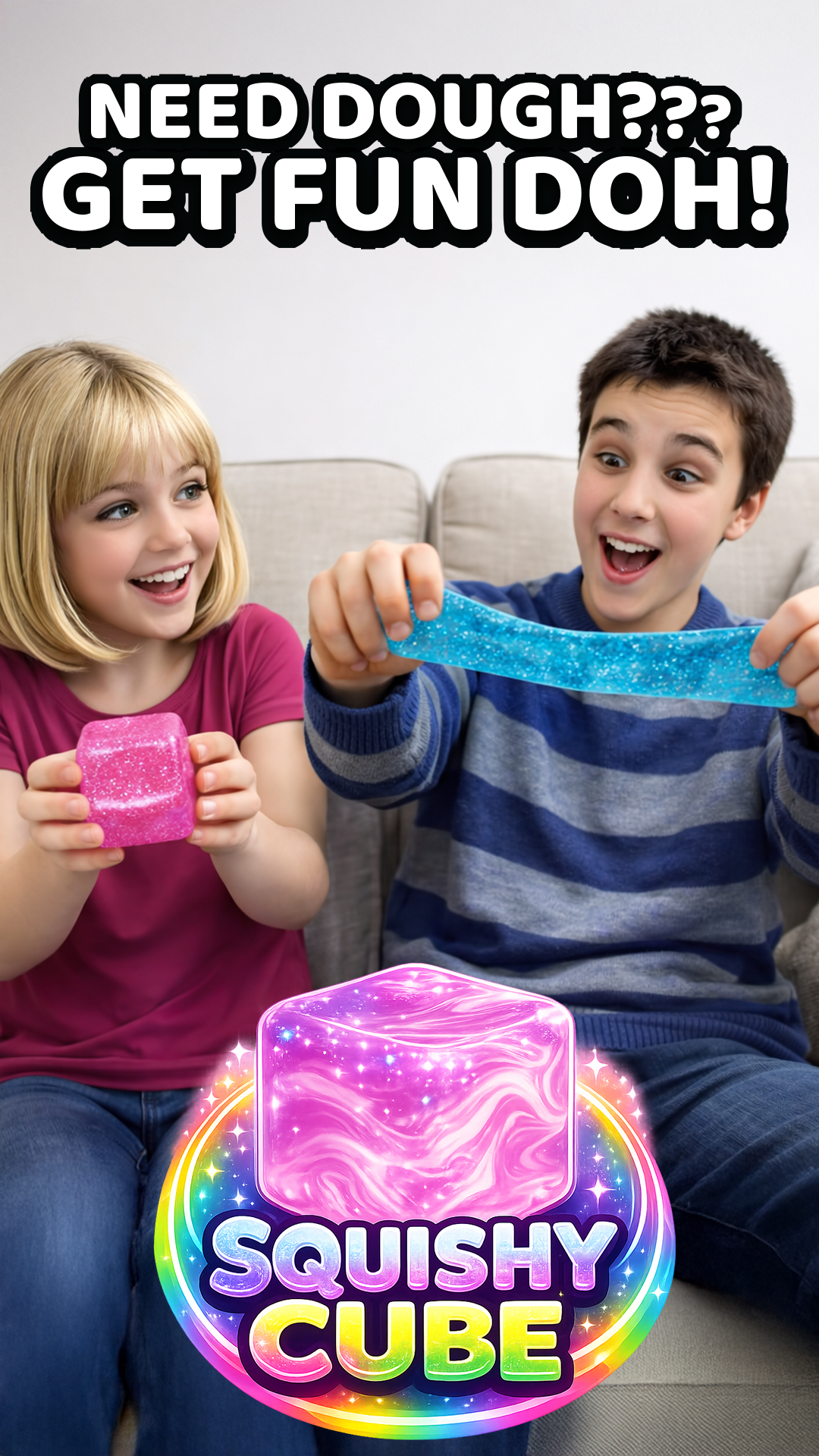 Fun Doh Squish & Squeeze Sparkle Cube Fidget Toy-