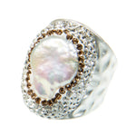 Irregular Fresh Water Pearl Rhinestone Pavė Cocktail Ring: Black