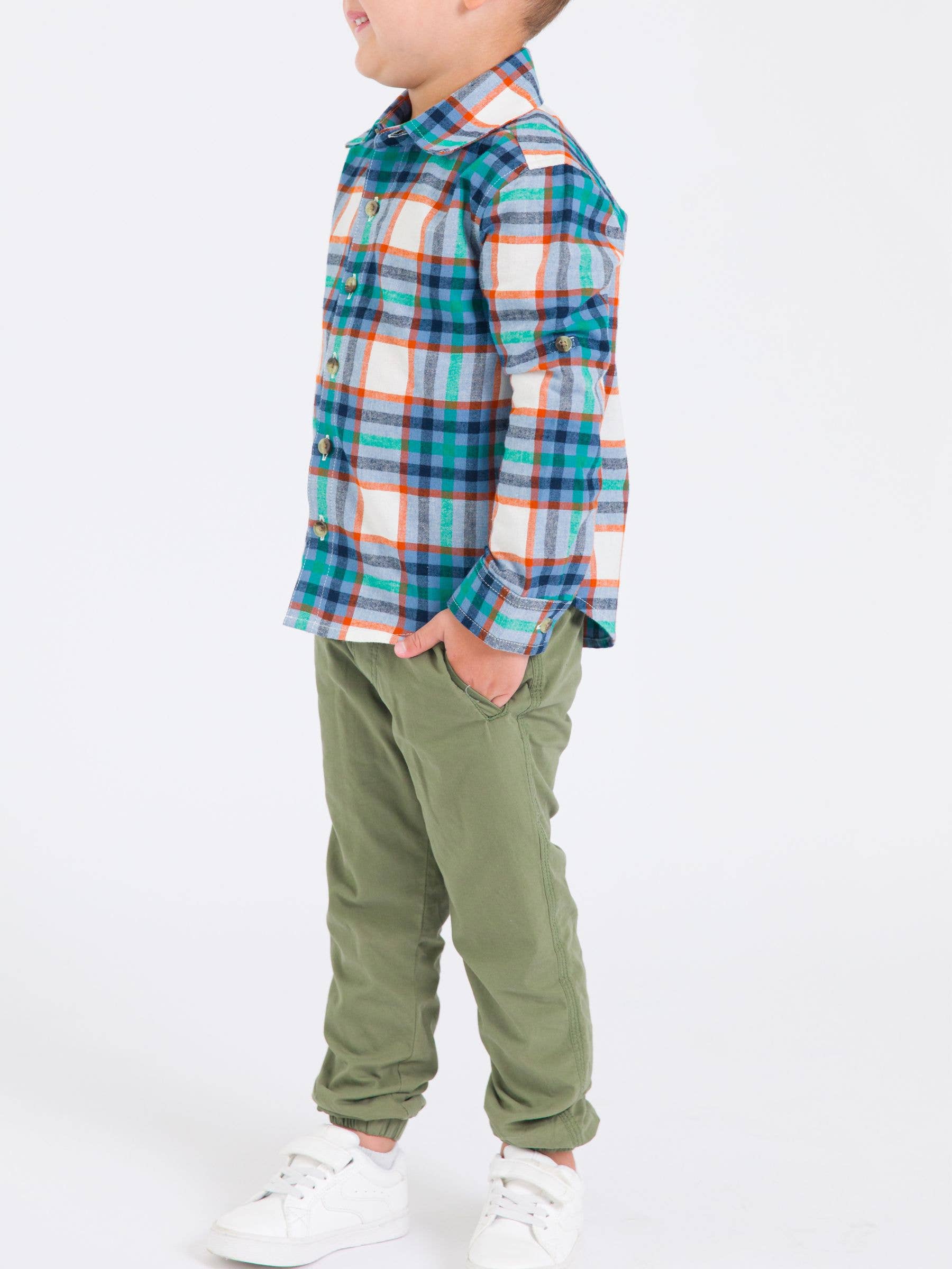 Boys Dusty Olive Jogger Pants: Green / 4T
