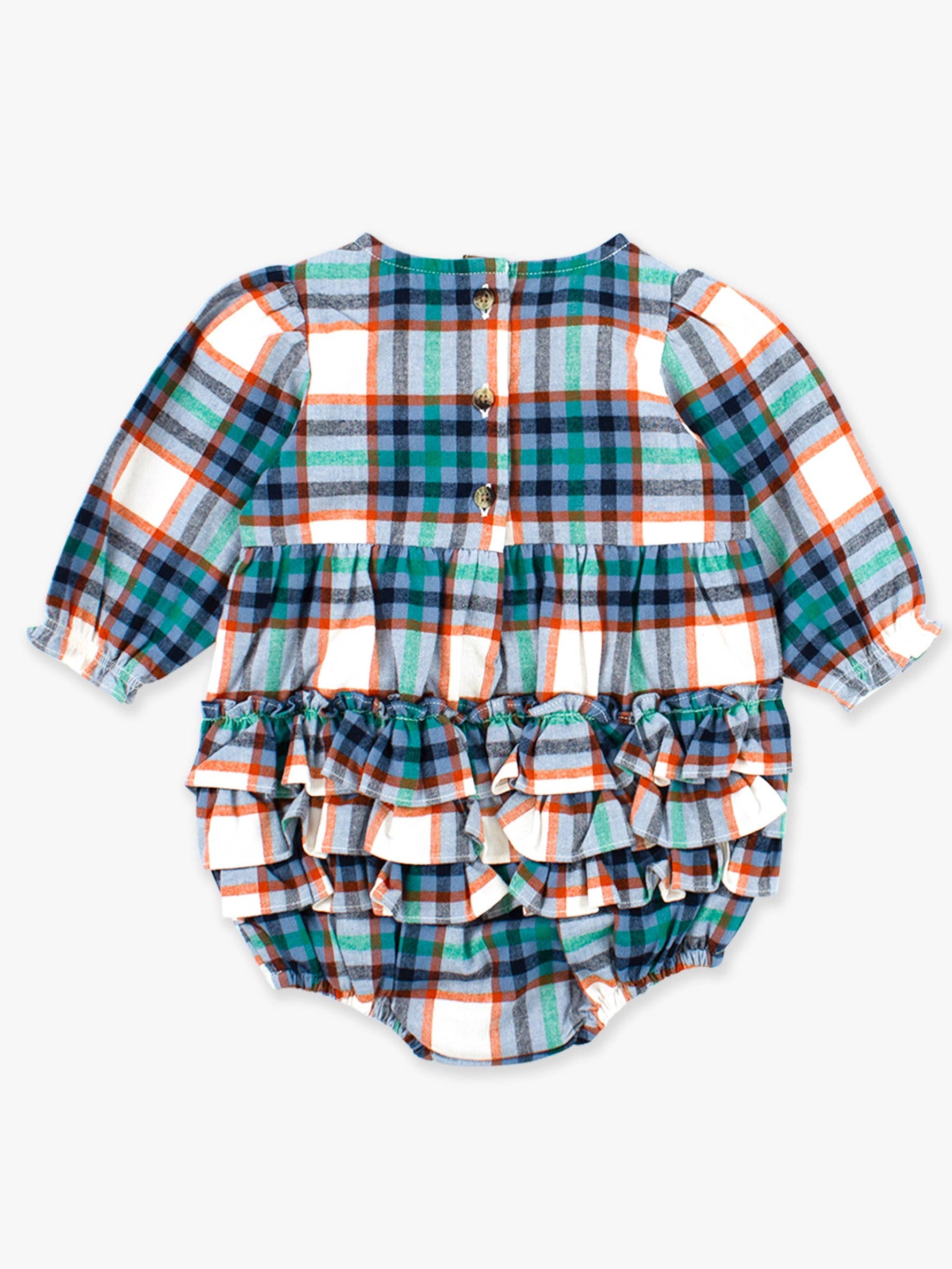 Baby Girls Peyton Plaid Woven Long Sleeve Bubble Romper: Multi-Color / 12-18m