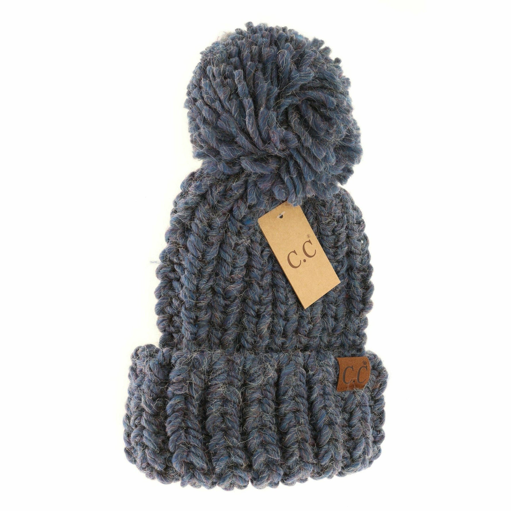 CC Chunky Knit Yarn Pom Beanie Taupe Mix