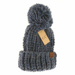 CC Chunky Knit Yarn Pom Beanie: Indigo