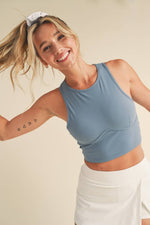 Corset Inspired Cropped Tank Top: Cream / M