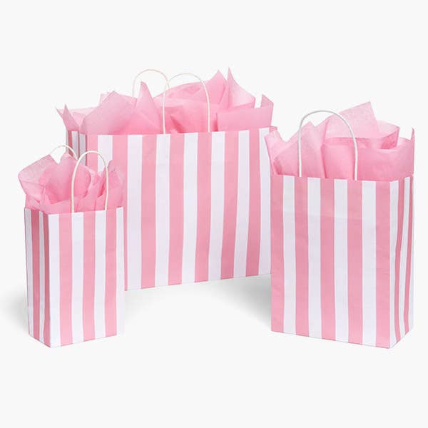 Pink Cabana Stripe Paper Gift Bags: 25 Pack / Rose 5.25x3.25x8.5"