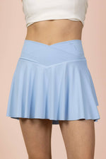 Layered Bottom Activewear Skirt W/ Inside Shorts: SKY