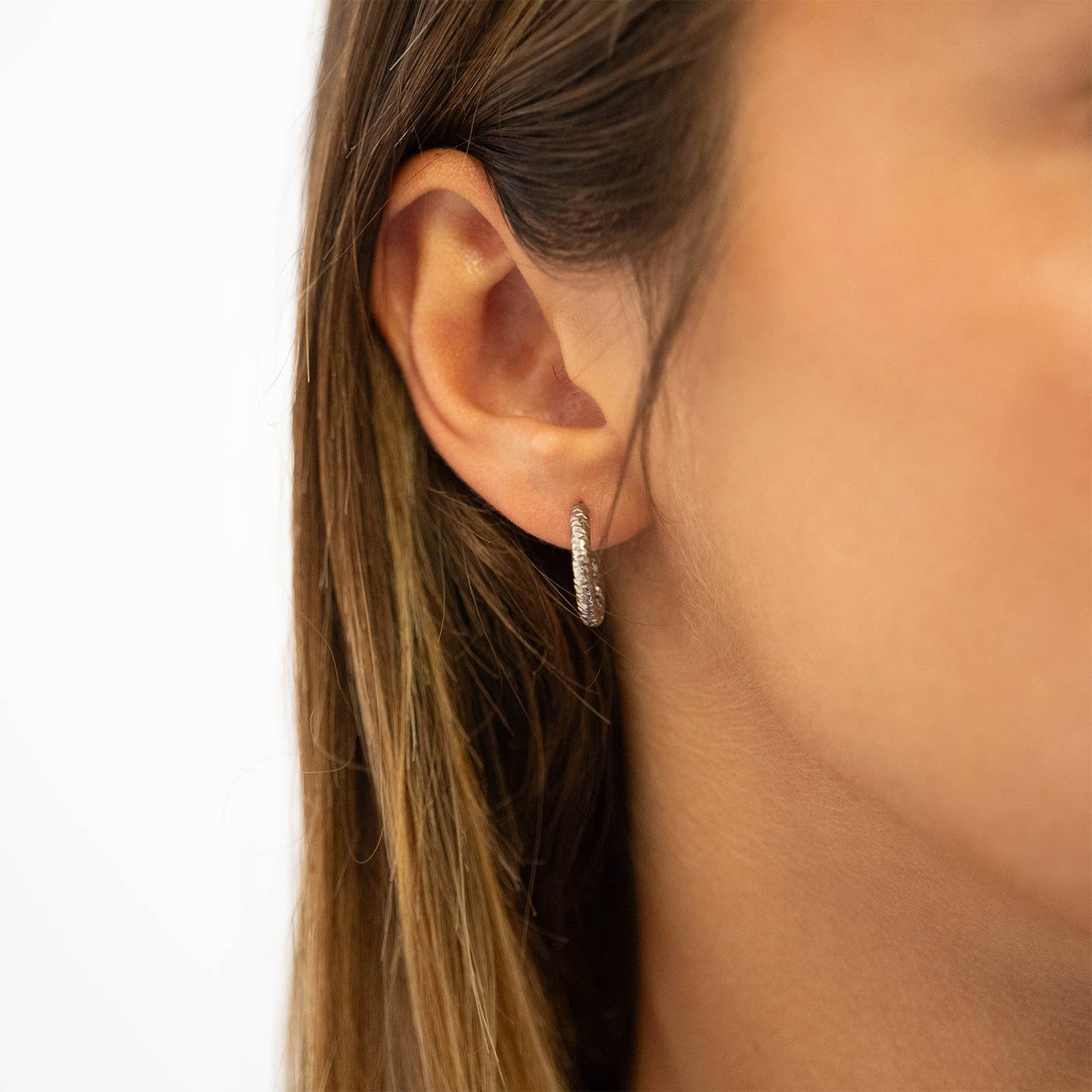 18K Gold PVD Stainless Steel Textured Huggie Hoop Earrings