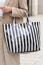 Glossy Striped Large Tote Bag: Green Pink Stripe