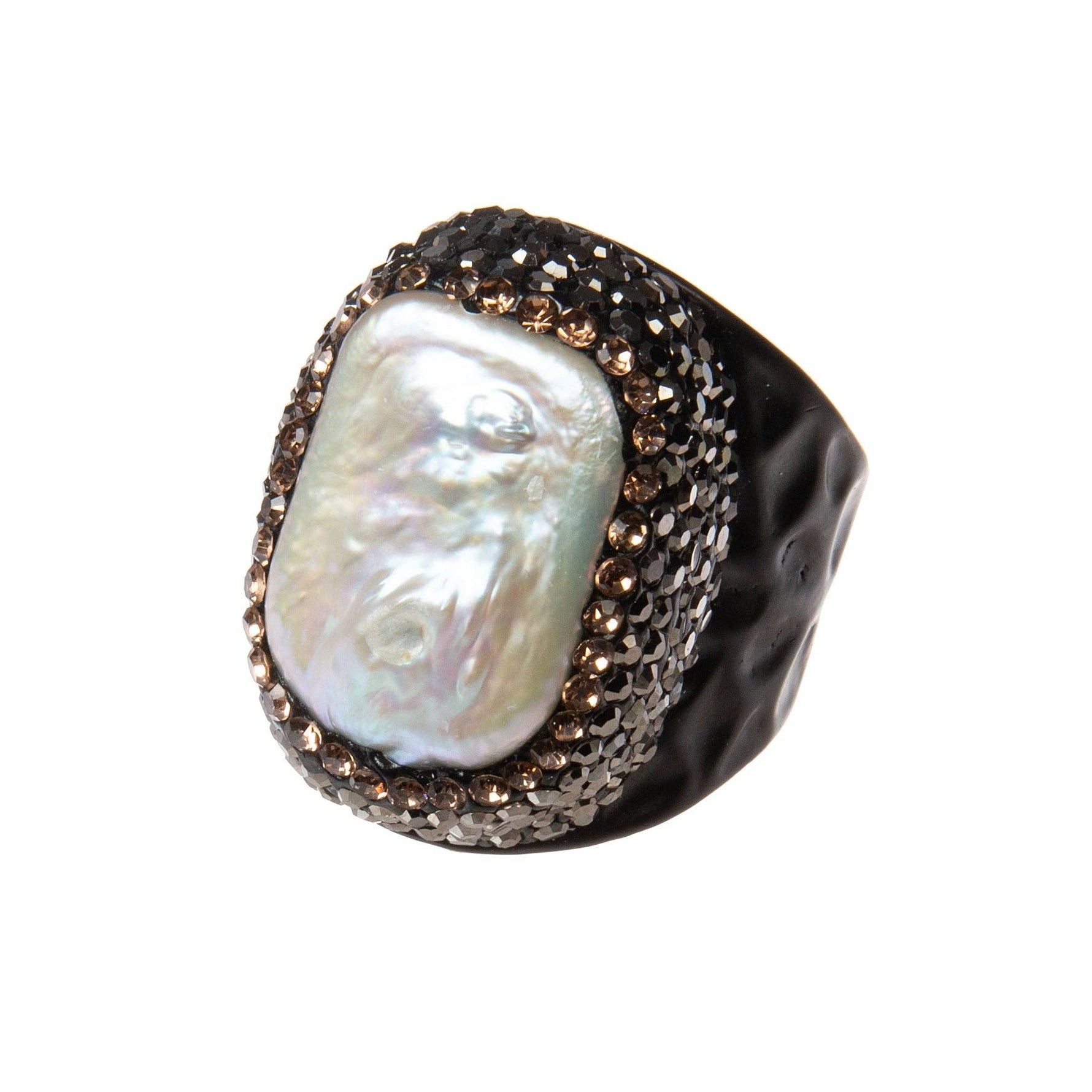 Irregular Fresh Water Pearl Rhinestone Pavė Cocktail Ring: Black