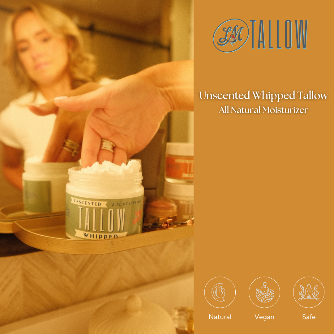 Unscented Whipped Tallow – All-Natural Moisturizer | Pure Beef Tallow Cream for Face & Body |Lady May Handmade, Preservative-Free Skincare: 9oz