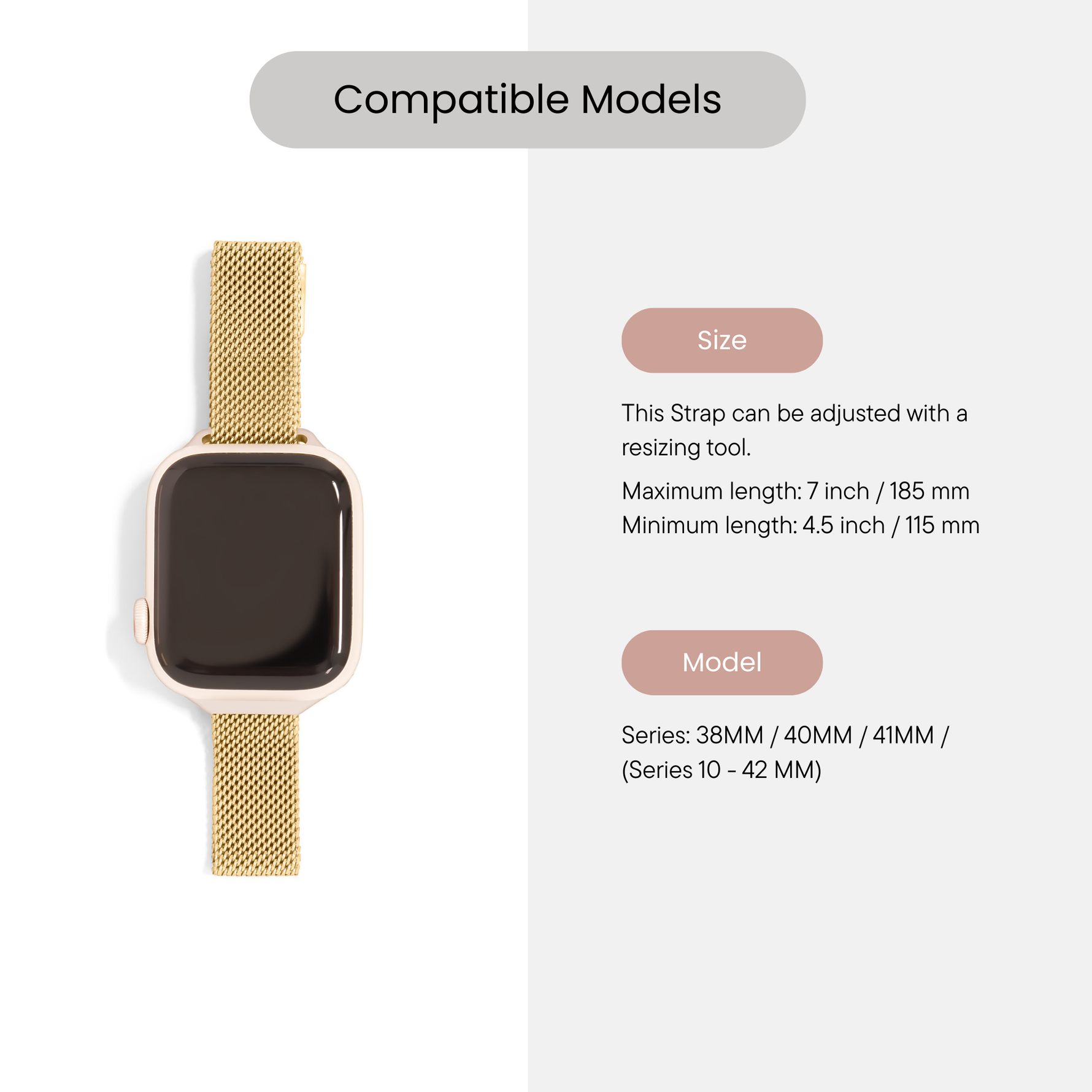18K Gold Stainless Steel Adjustable Mesh Smart Watch Band: Gold