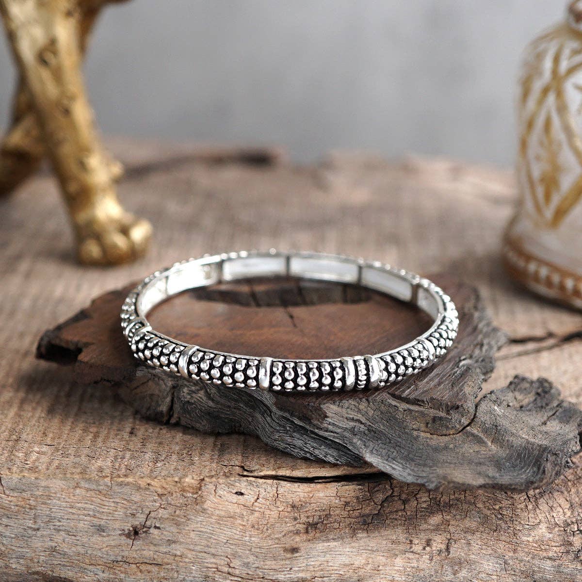 Luna Links – Silver Boho Bangles Collection: Caviar Texture - Two Tone