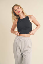 Corset Inspired Cropped Tank Top: Cream / S