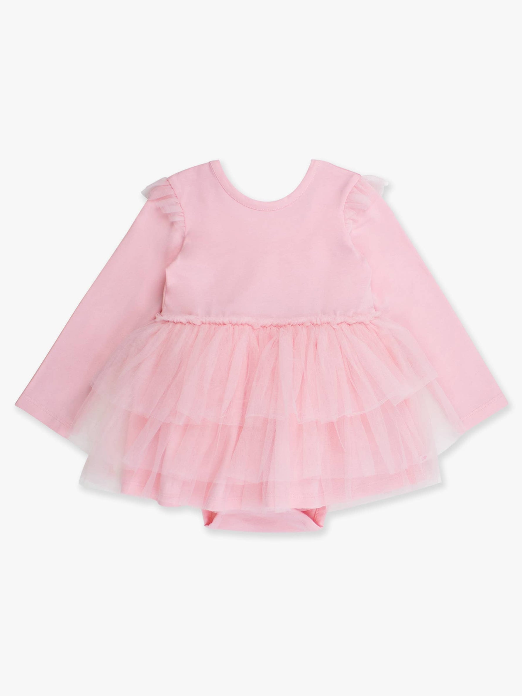 Baby Girls Pink Flutter Tulle Long Sleeve Twirl Romper: Pink / 12-18m