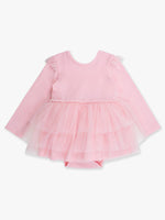 Baby Girls Pink Flutter Tulle Long Sleeve Twirl Romper: Pink / 18-24m
