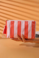Striped Print Large Capacity Clear Makeup Bag: Red