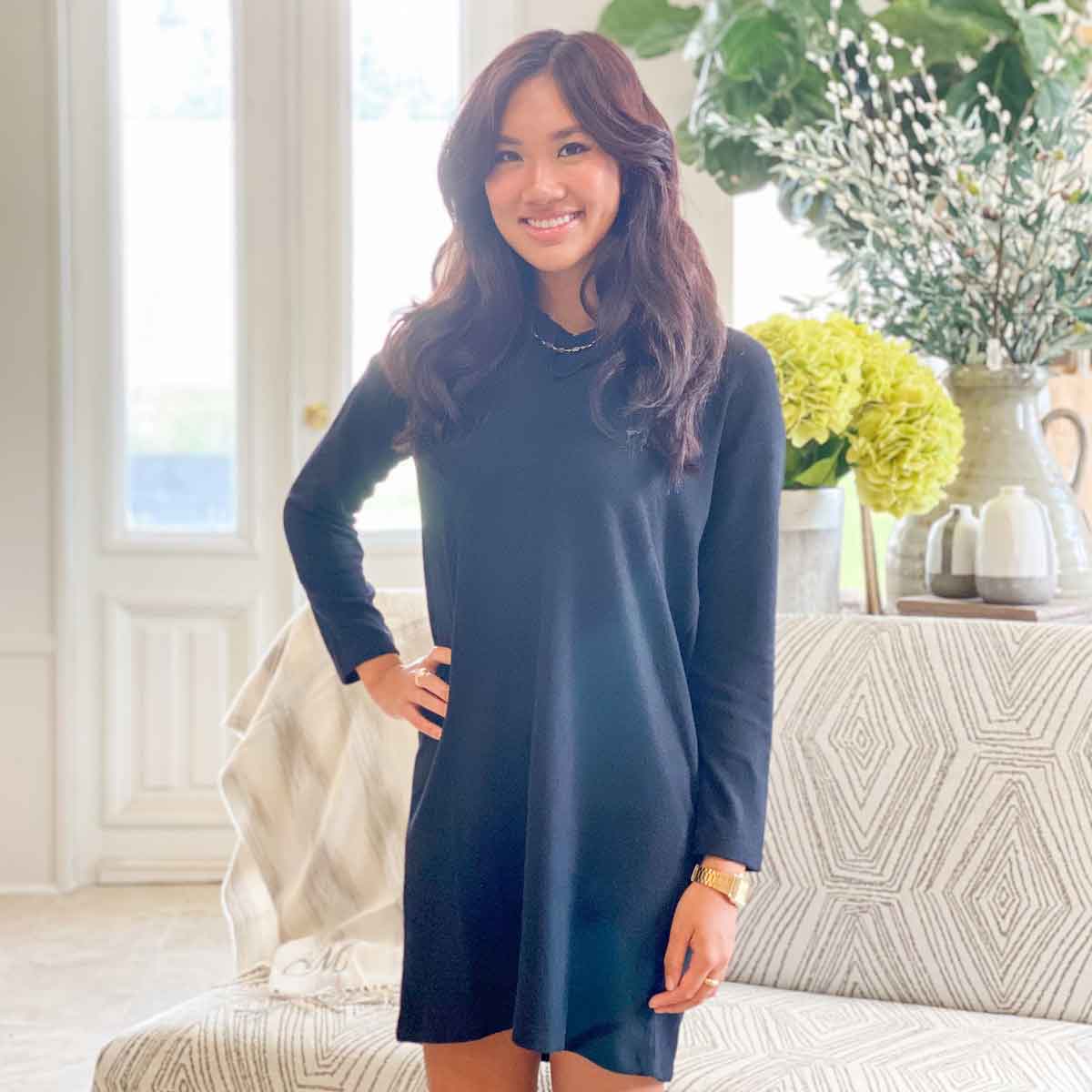 Brushed Hacci Hooded Dress   Black   -Asst.: Small