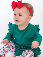 Baby Girls Emerald Green Knit Long Sleeve Flutter Bubble Romper: Green / 18-24m