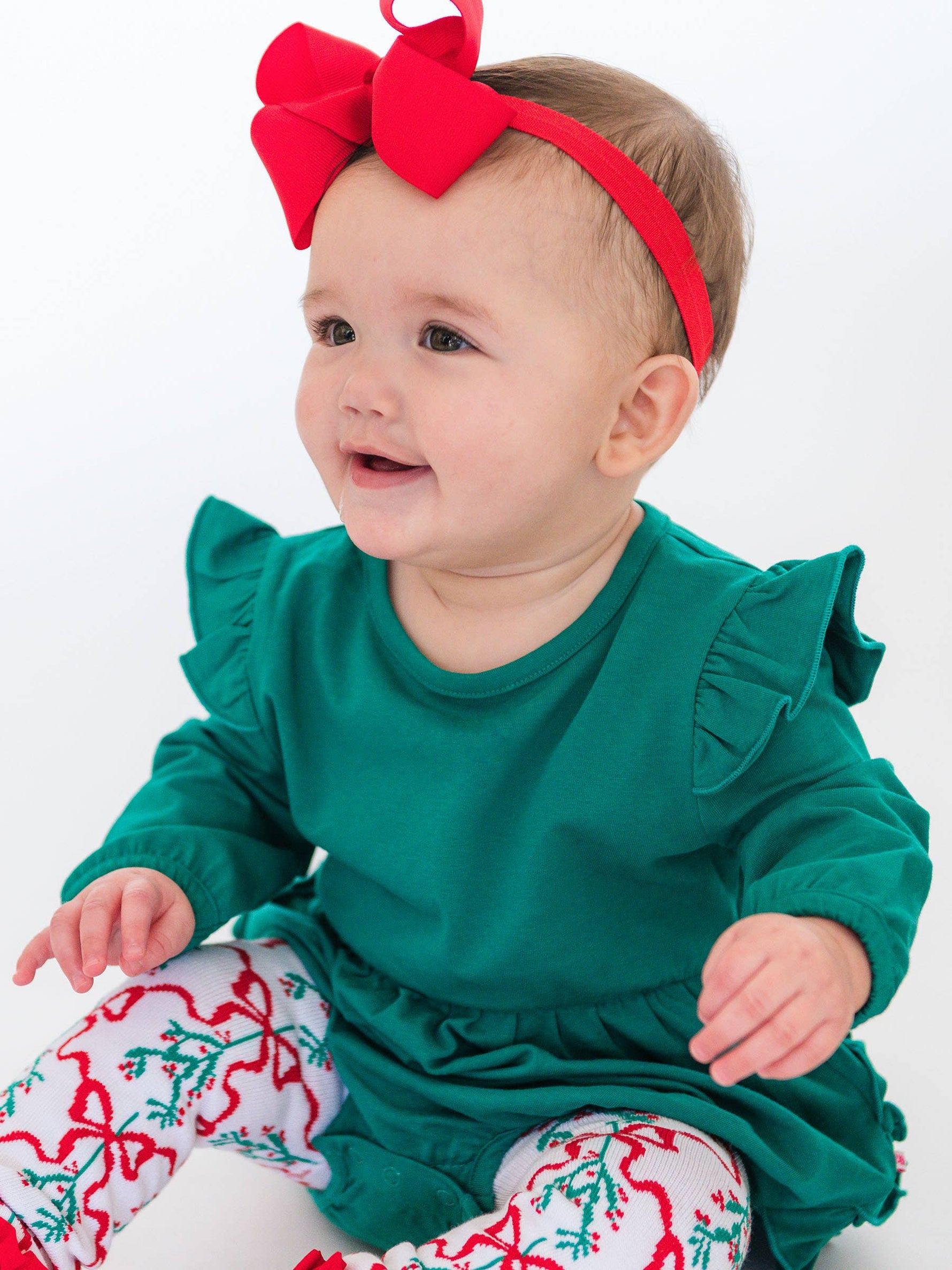 Baby Girls Emerald Green Knit Long Sleeve Flutter Bubble Romper: Green / 18-24m